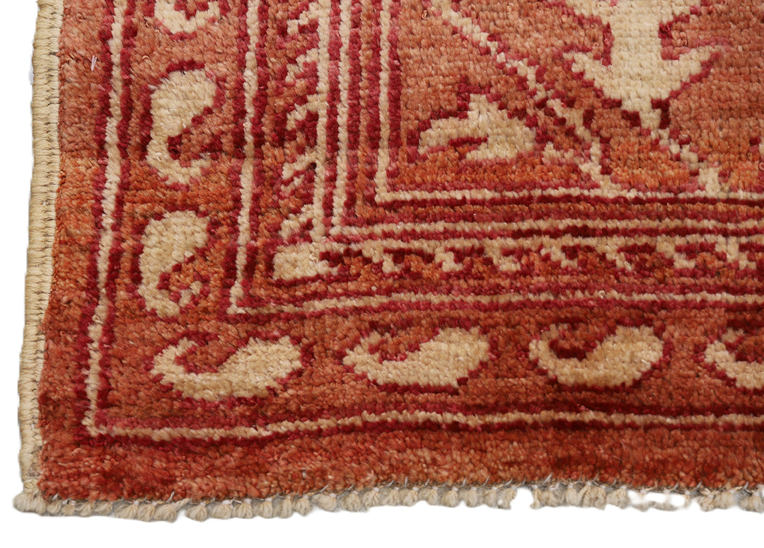 9'11" x 12'11" Terra Cotta and Ivory Floral Oushak hand-knotted luxury Afghan rug in organic wool, ethically woven by Hazara women artisans.
