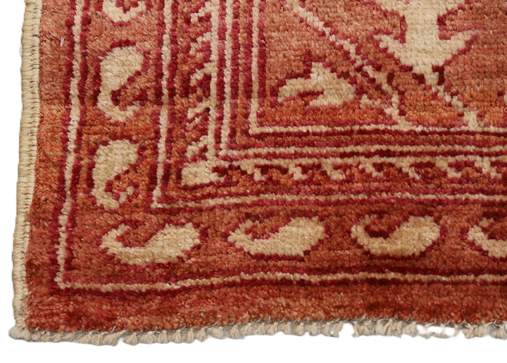 9'11" x 12'11" Terra Cotta and Ivory Floral Oushak hand-knotted luxury Afghan rug in organic wool, ethically woven by Hazara women artisans.