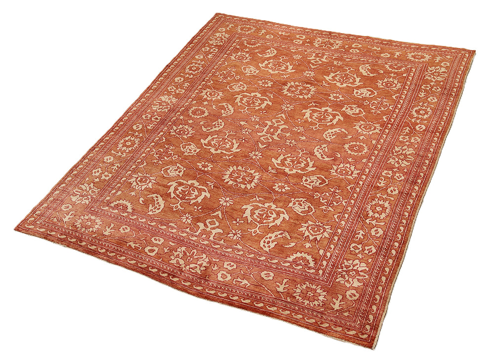 9'11" x 12'11" Terra Cotta and Ivory Floral Oushak hand-knotted luxury Afghan rug in organic wool, ethically woven by Hazara women artisans.