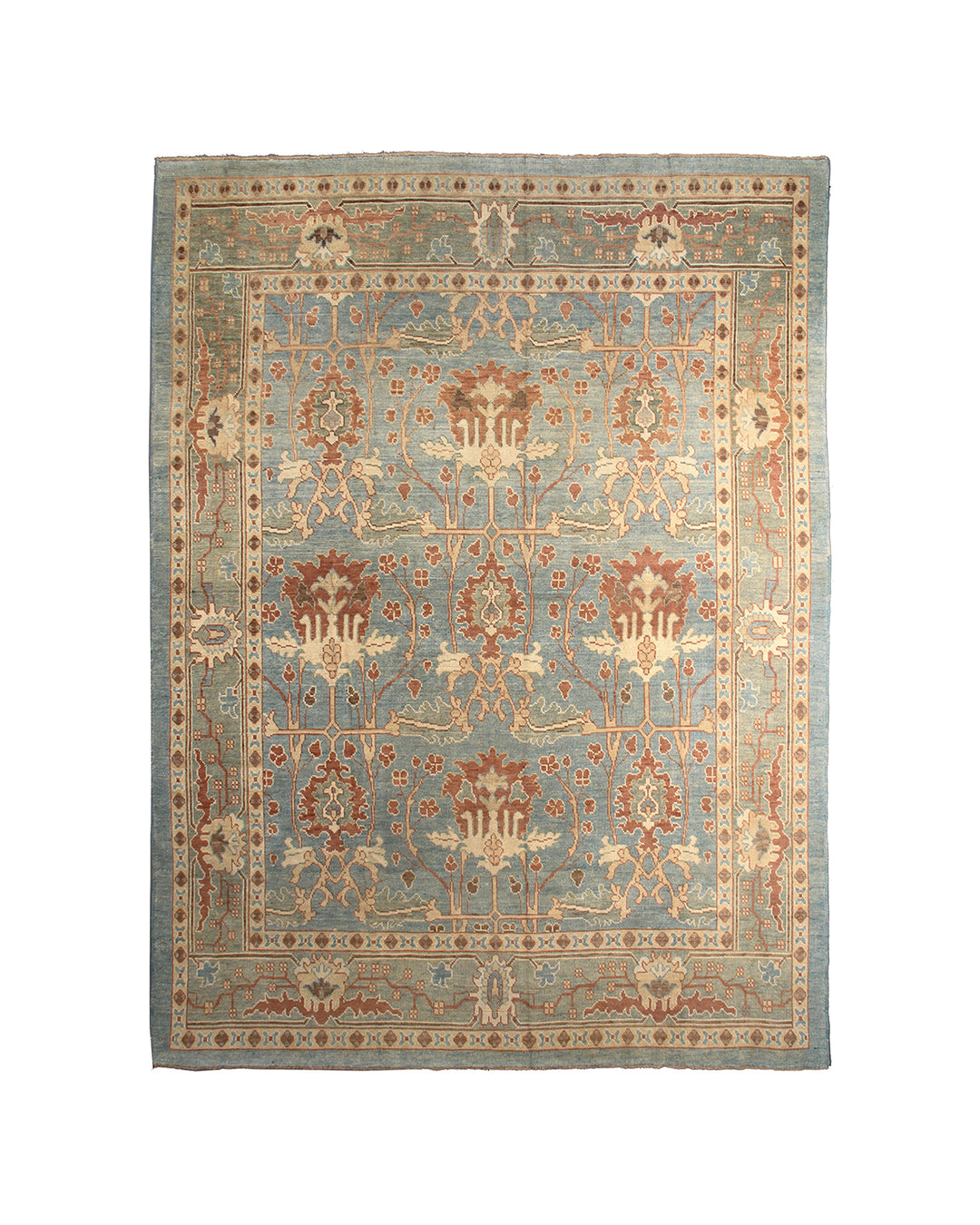 Traditional-Ushak-Ivory-Pastel-Orange-Arts-and-Crafts-Floral-Rug-15x11