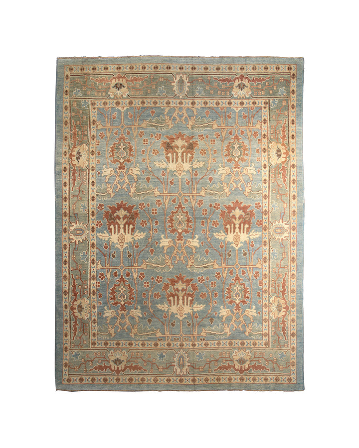 Traditional-Ushak-Ivory-Pastel-Orange-Arts-and-Crafts-Floral-Rug-15x11