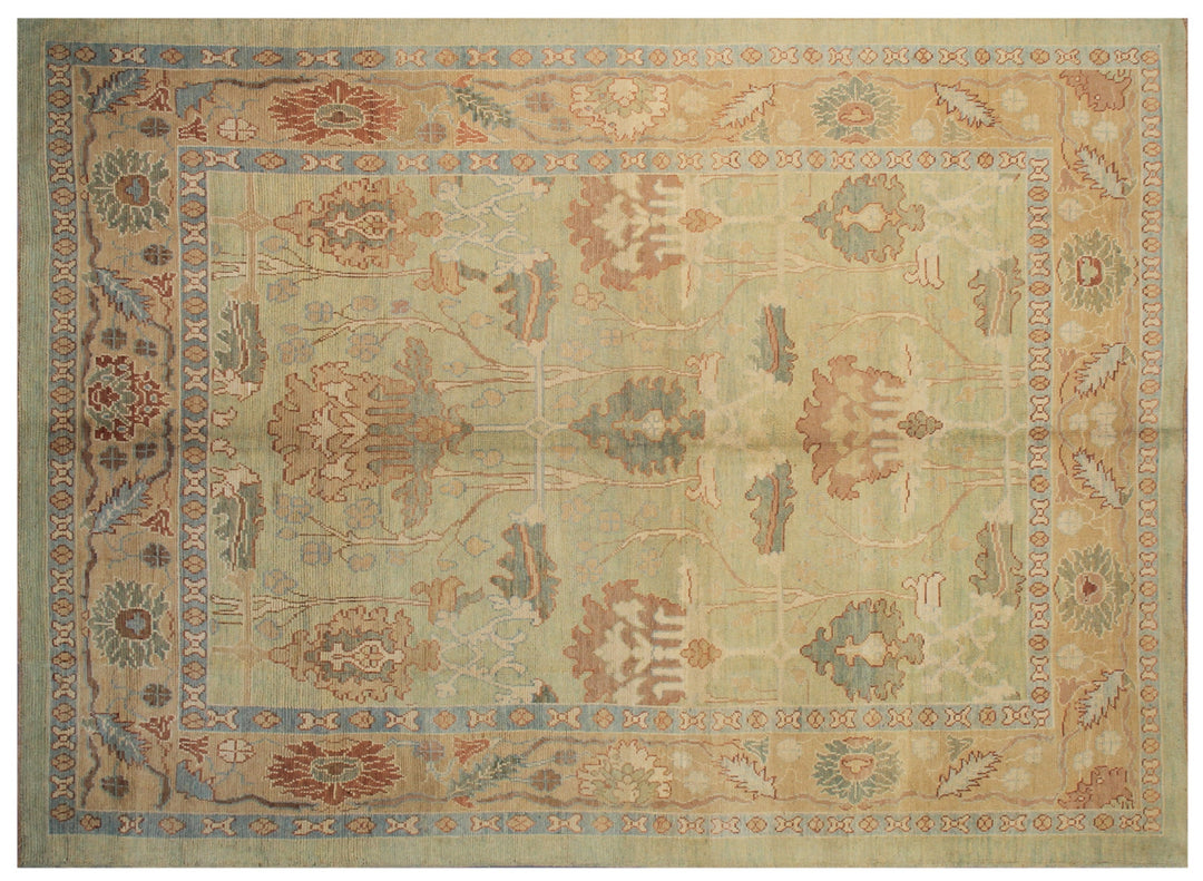 Traditional-Ushak-Ivory-Pastel-Orange-Arts-and-Crafts-Floral-Rug