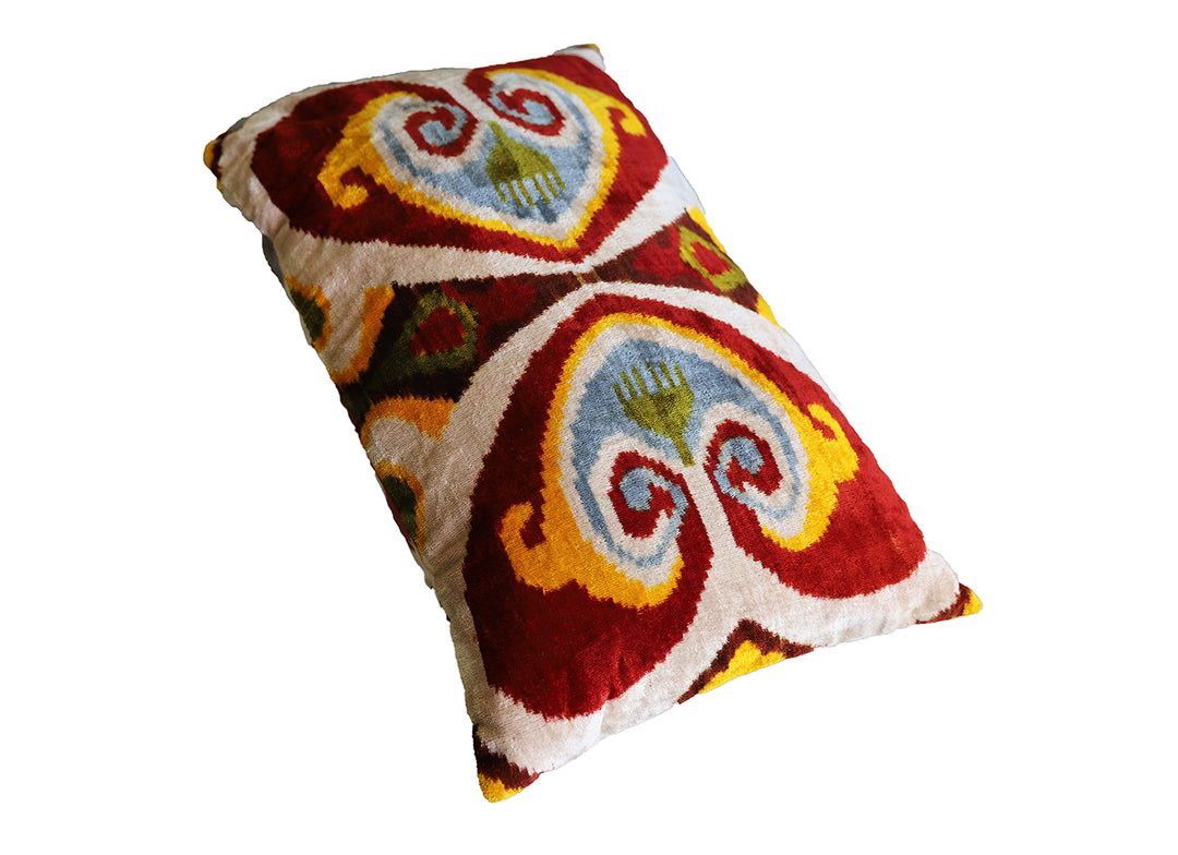 Small Rectangular Velvet Ikat Pillow with Silk Backing
