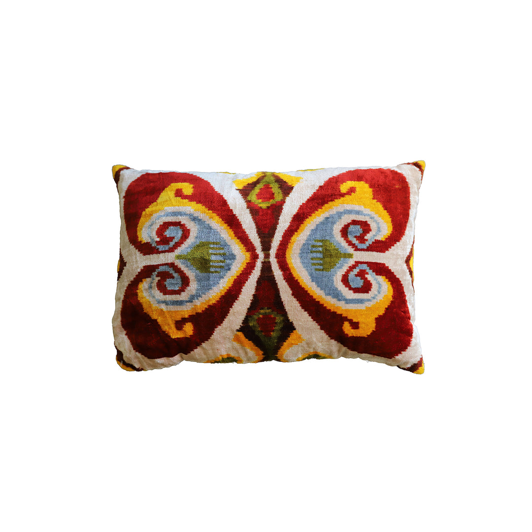 Small Rectangular Velvet Ikat Pillow with Silk Backing
