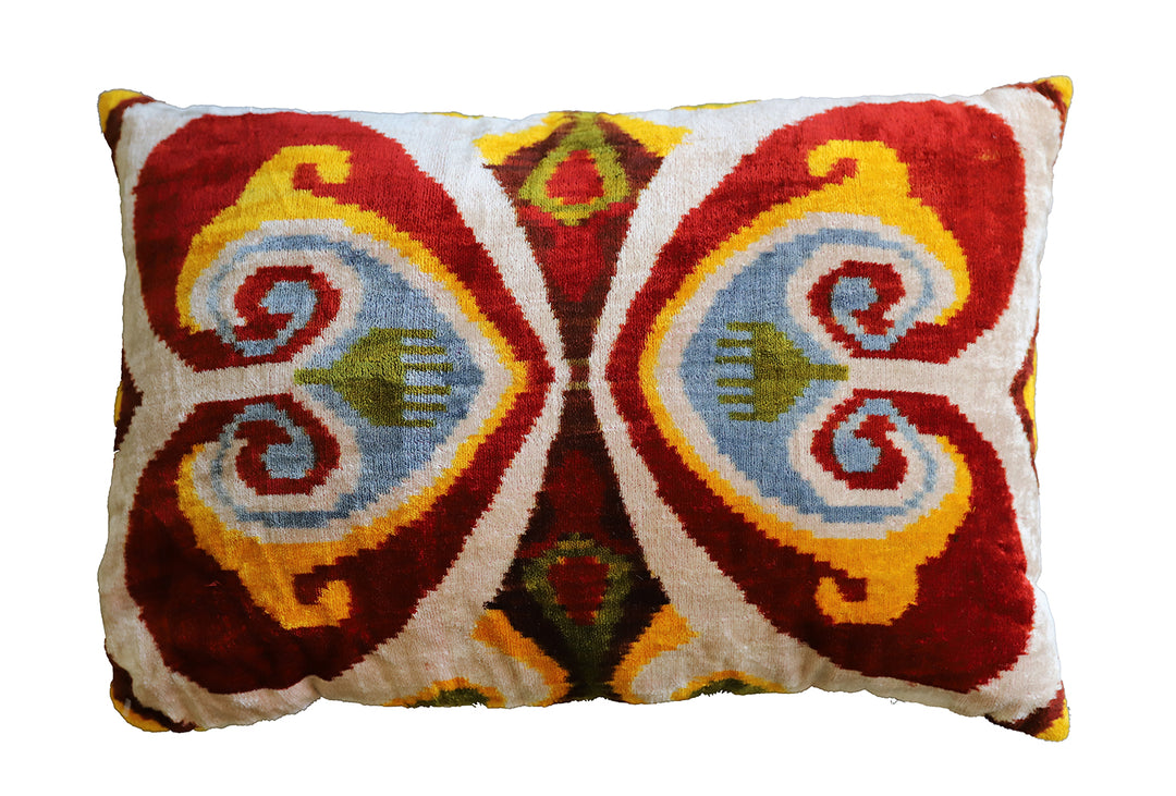 Small Rectangular Velvet Ikat Pillow with Silk Backing