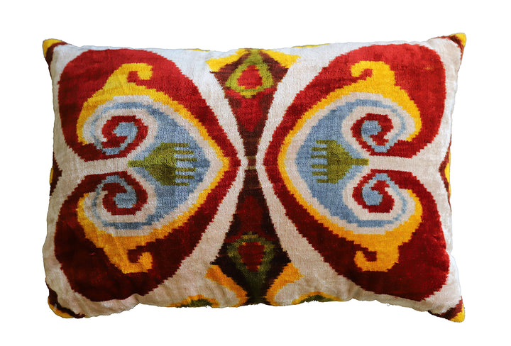 Small Rectangular Velvet Ikat Pillow with Silk Backing