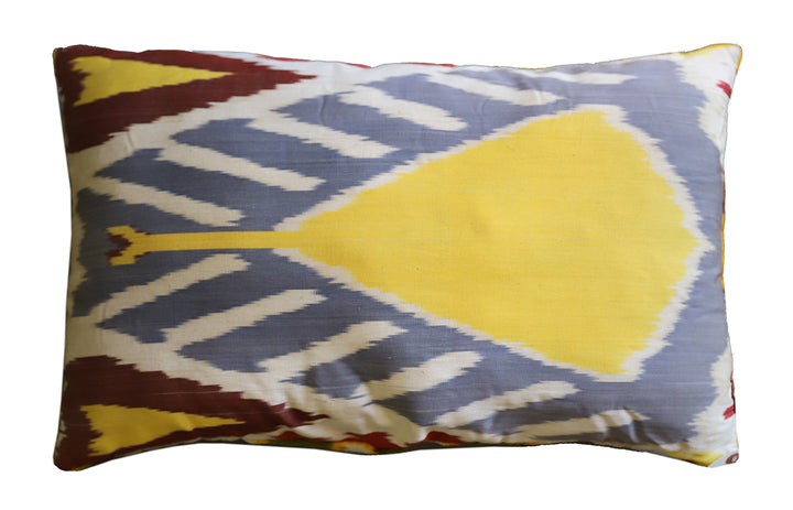 Small Rectangular Velvet Ikat Pillow with Silk Backing