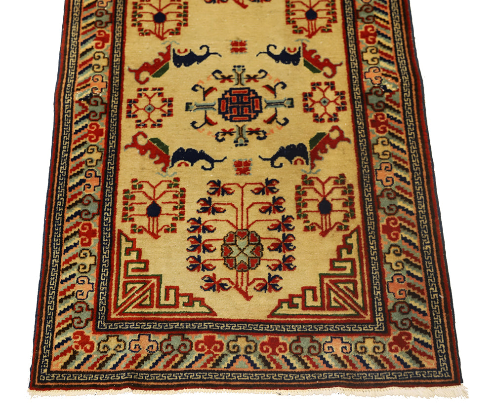 Vintage 10ft Samarkand Runner | Yellow & Navy Khotan Design