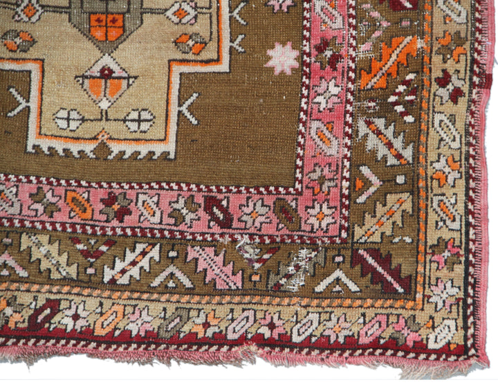 4x9 vintage Caucasian geometric runner rug with vibrant motifs and hand-knotted detailing
