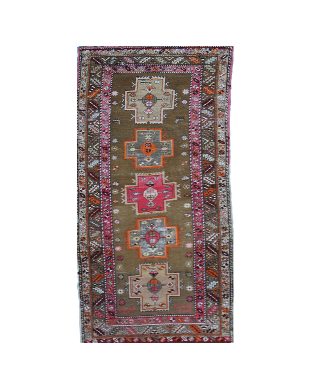 4x9 vintage Caucasian geometric runner rug with vibrant motifs and hand-knotted detailing
