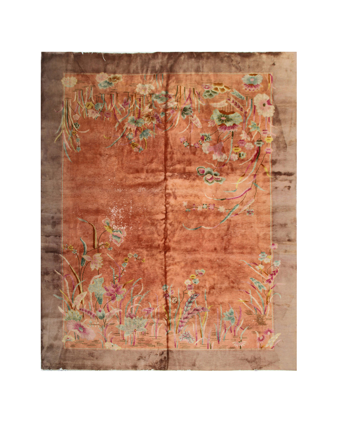 Large 9x11 Vintage Chinese Art Deco Floral Wool Rug