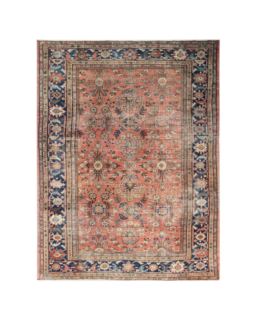 8x12 vintage floral Persian Mahal hand knotted wool area rug with navy border by Ariana Rugs