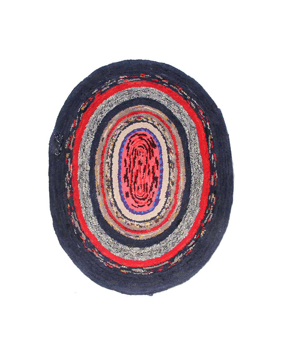 4'x5' Vintage American Hooked Rug | Oval Multicolor Area Rug