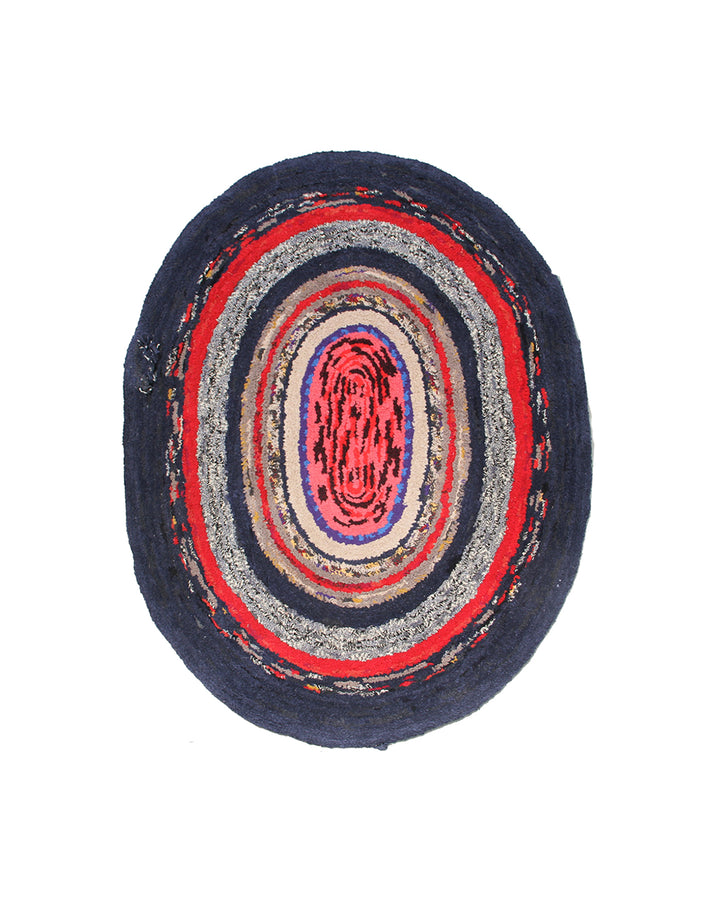4'x5' Vintage American Hooked Rug | Oval Multicolor Area Rug