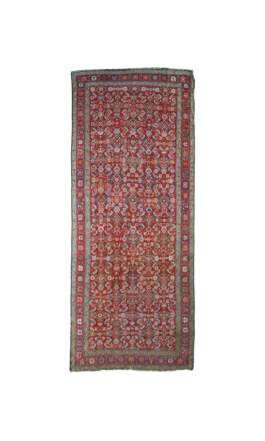 12'5" x 4'7" 1940s Vintage Persian Herati Gallery Runner Rug in Classic Red and Deep Accent Tones by Ariana Rugs West Hollywood