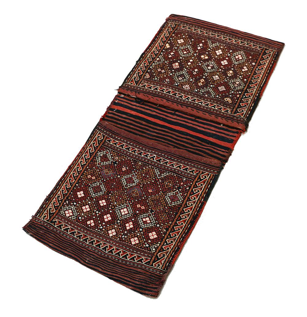 Vintage Persian Shahsavan Saddlebag | Handwoven Geometric | 2' x 4'