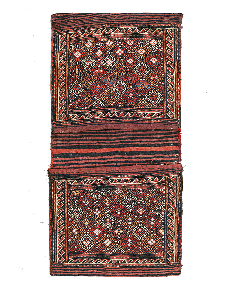 Vintage Persian Shahsavan Saddlebag | Handwoven Geometric | 2' x 4'