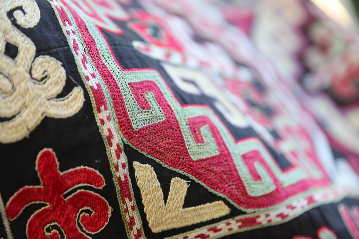 2'x5' Vintage Uzbek Cross Stitch Embroidered Textile