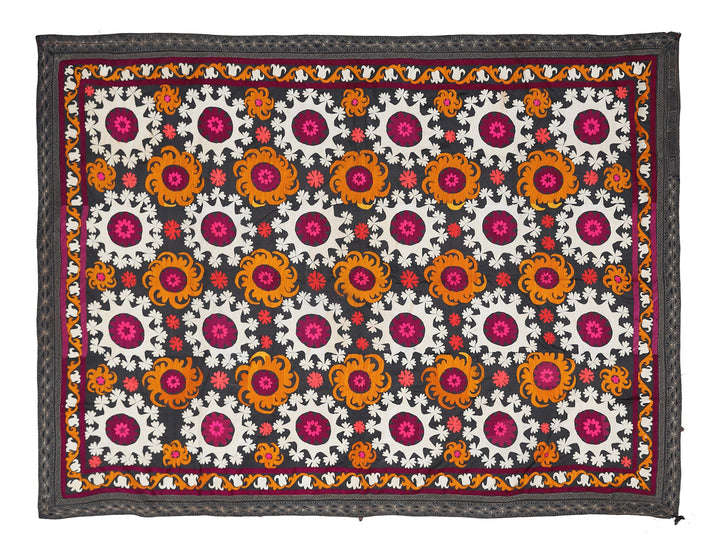Authentic 6x9 Vintage Uzbek Hand-Embroidered Medallion Tapestry