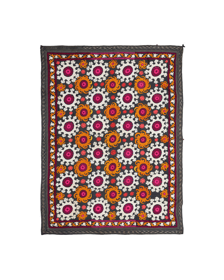Authentic 6x9 Vintage Uzbek Hand-Embroidered Medallion Tapestry