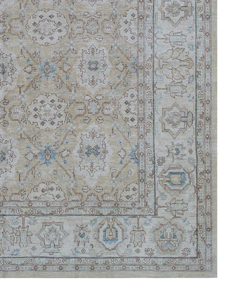 9x12 Afghan Agra Design Hand-Knotted Rug | Gold & Blue Organic Wool