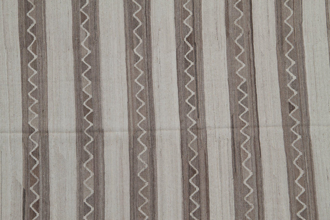 8'x10' Striped with Zigzag Motive Hand Woven Wool Ariana Kilim Area Rug