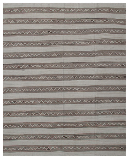 10'x8'Striped with Zigzag Motive Hand Woven Wool Ariana Kilim Area Rug