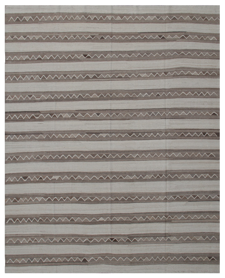 8'x10' Striped with Zigzag Motive Hand Woven Wool Ariana Kilim Area Rug