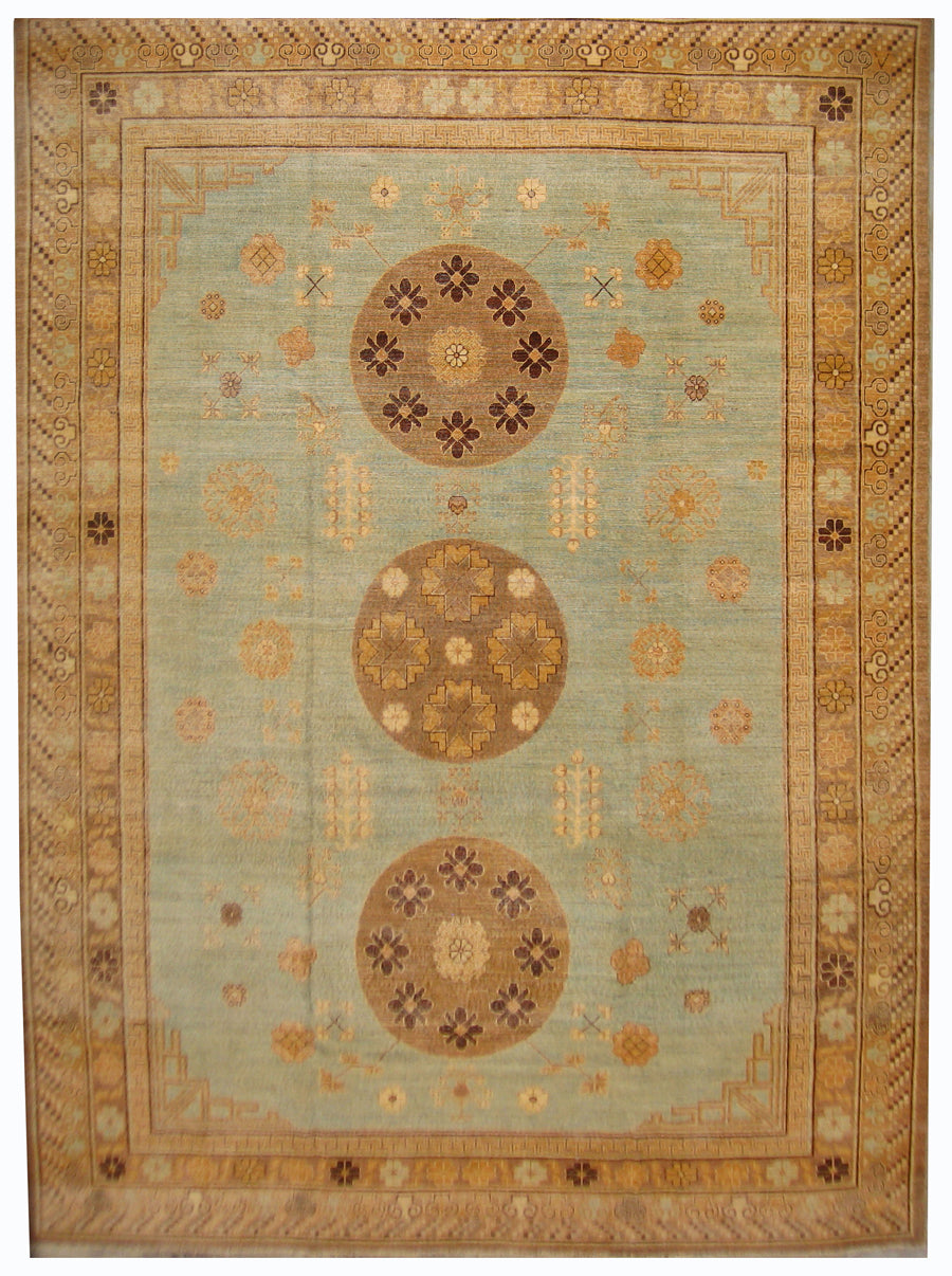 9'x12' Three Medalion Khotan Design Ariana Samarkand Rug
