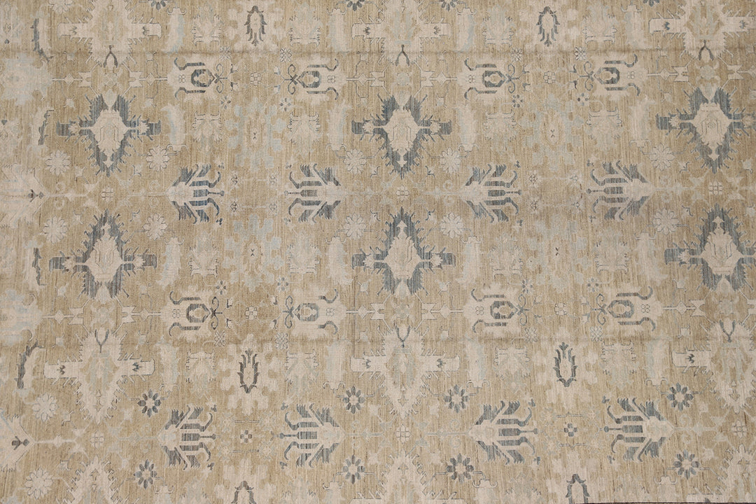 14'x17' Ariana Hazara Geometric Earth Tone with Blue and Ivory Color Rug