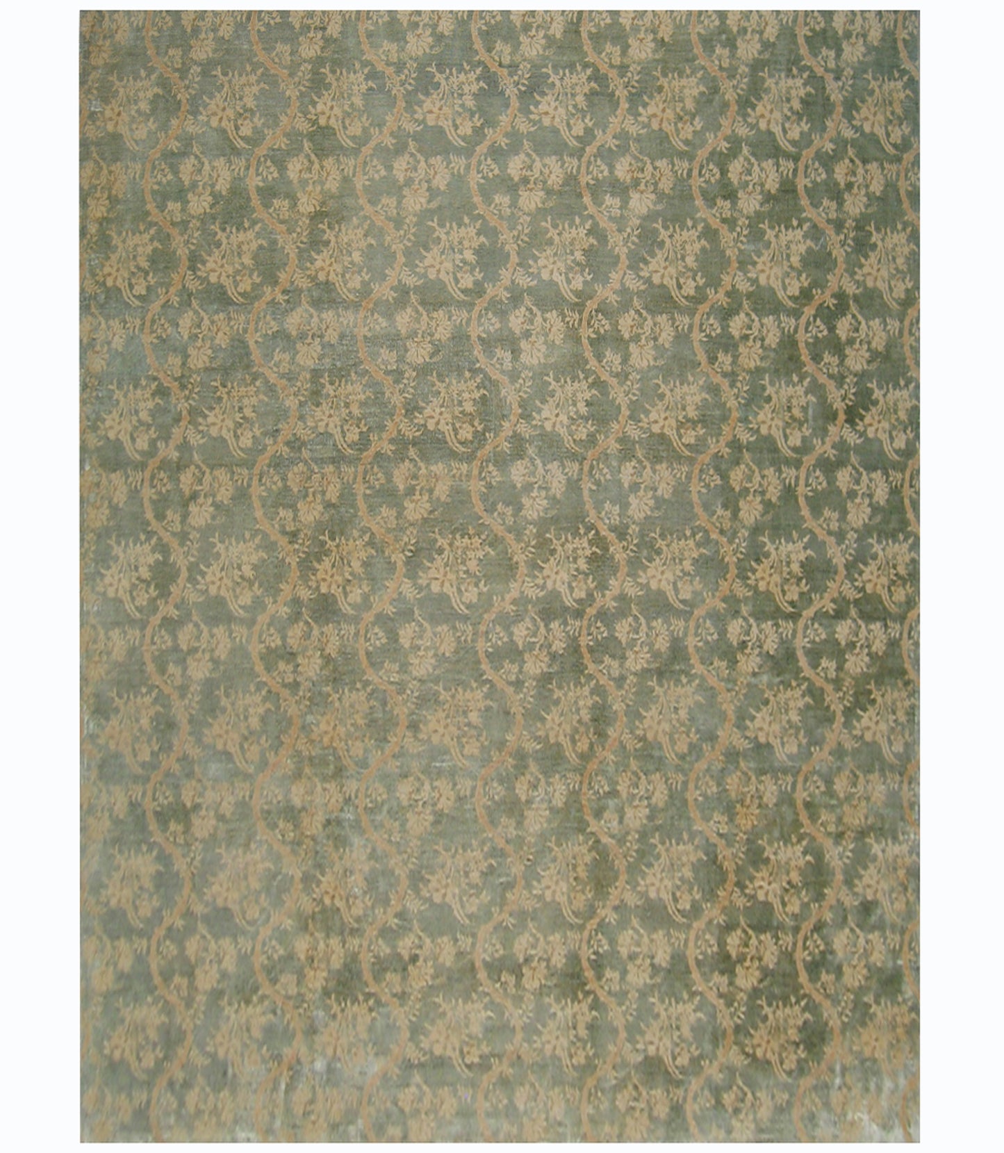 9'x11' Silk and Wool Green Chinoiserie Design Ariana Traditional Rug