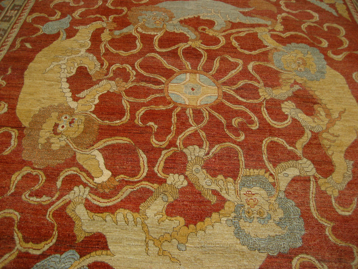 13'x14' Ariana Samarkand Rug | Orange Red Foo Dog Square Area Rug
