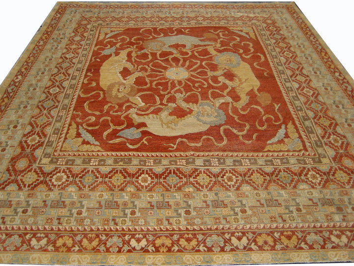 13'x14' Ariana Samarkand Rug | Orange Red Foo Dog Square Area Rug