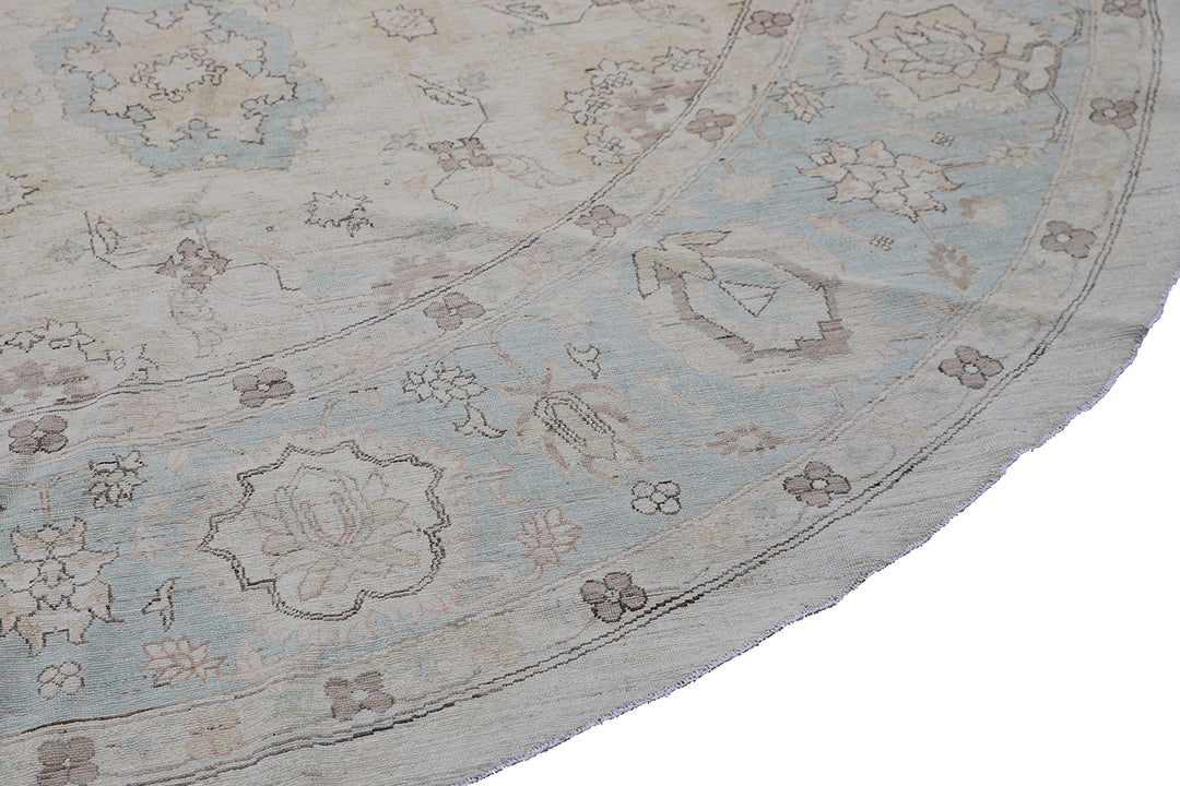 10'x10' Afghan Hand-Knotted Round Rug – Ivory, Blue & Brown | Agra Design
