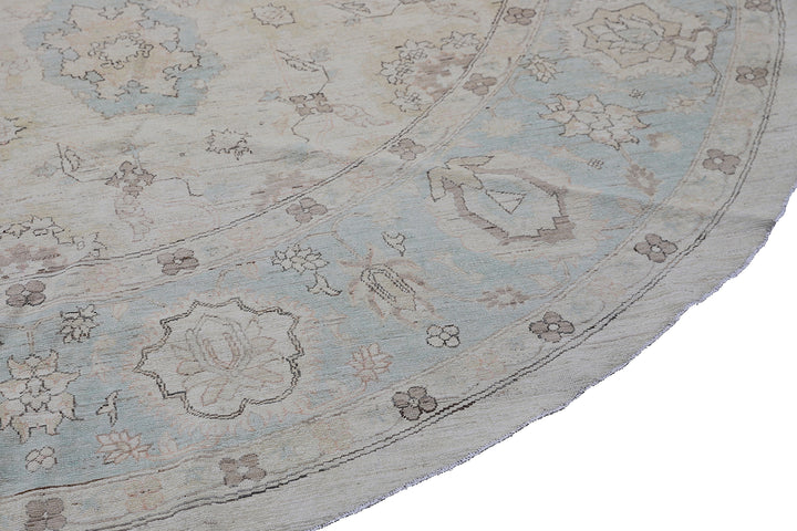 10'x10' Afghan Hand-Knotted Round Rug – Ivory, Blue & Brown | Agra Design