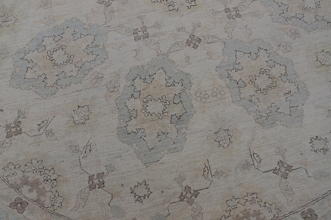 10'x10' Afghan Hand-Knotted Round Rug – Ivory, Blue & Brown | Agra Design