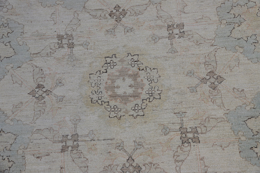 10'x10' Afghan Hand-Knotted Round Rug – Ivory, Blue & Brown | Agra Design
