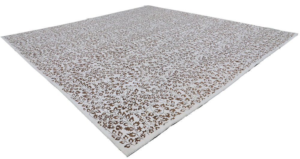 Unique 10x10 Ariana transitional Mille Fleur French design rug in hand-spun wool and cotton from a trusted dealer with over 45 years of experience.