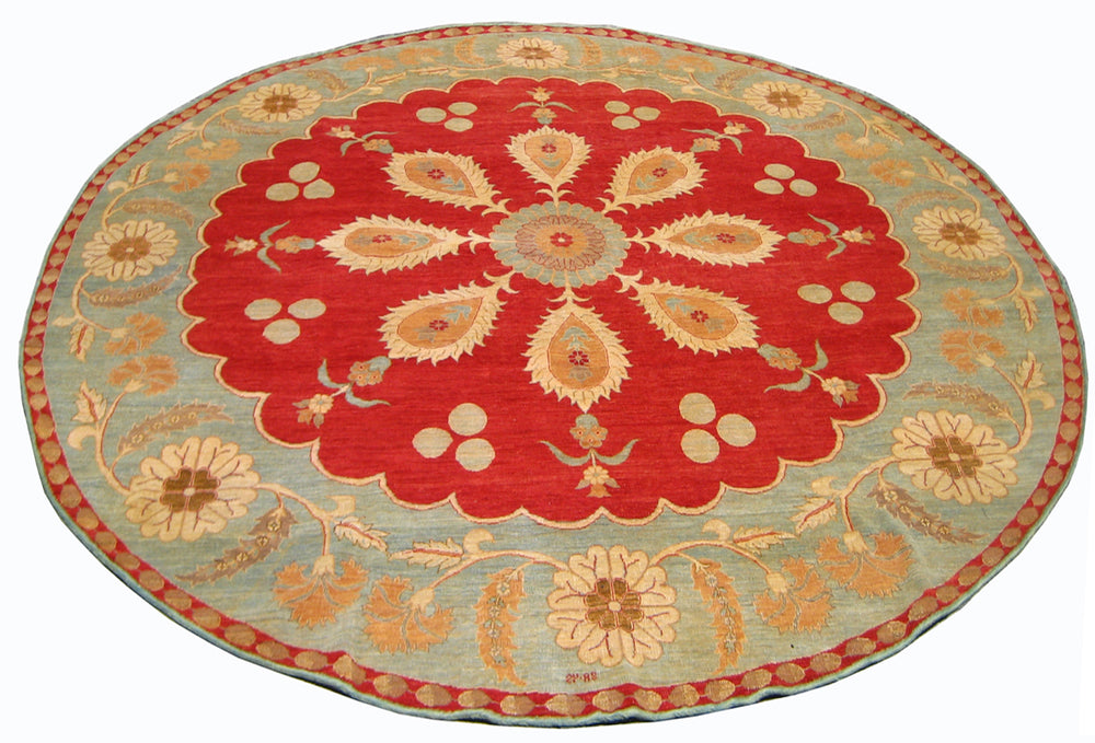 10'x10' Hand-Knotted Round Rug | Floral Pattern| Round Area Rug
