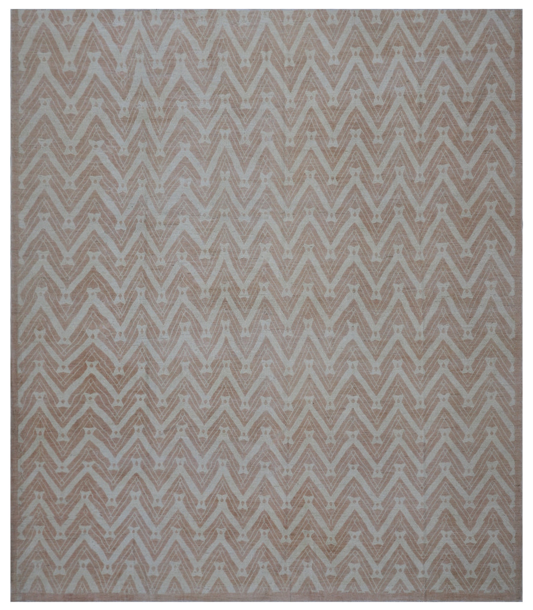 10'x10' Square Soft Ivory and Brown Chevron Design Ariana Modern Rug