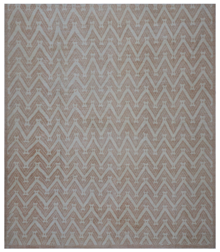 10'x10' Square Soft Ivory and Brown Chevron Design Ariana Modern Rug