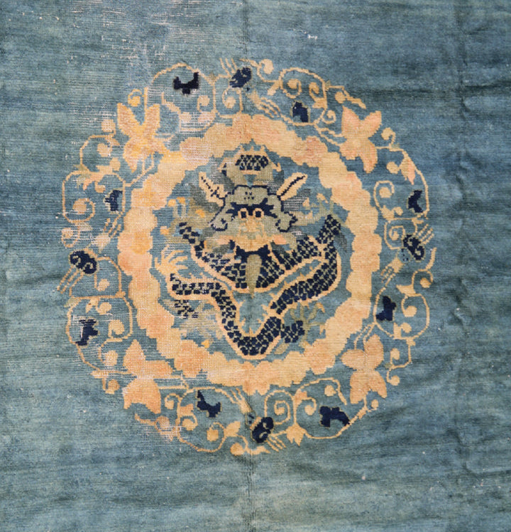 10'x12' Antique Blue Peking Rug with Central Dragon Medallion | Over 100 Years Old