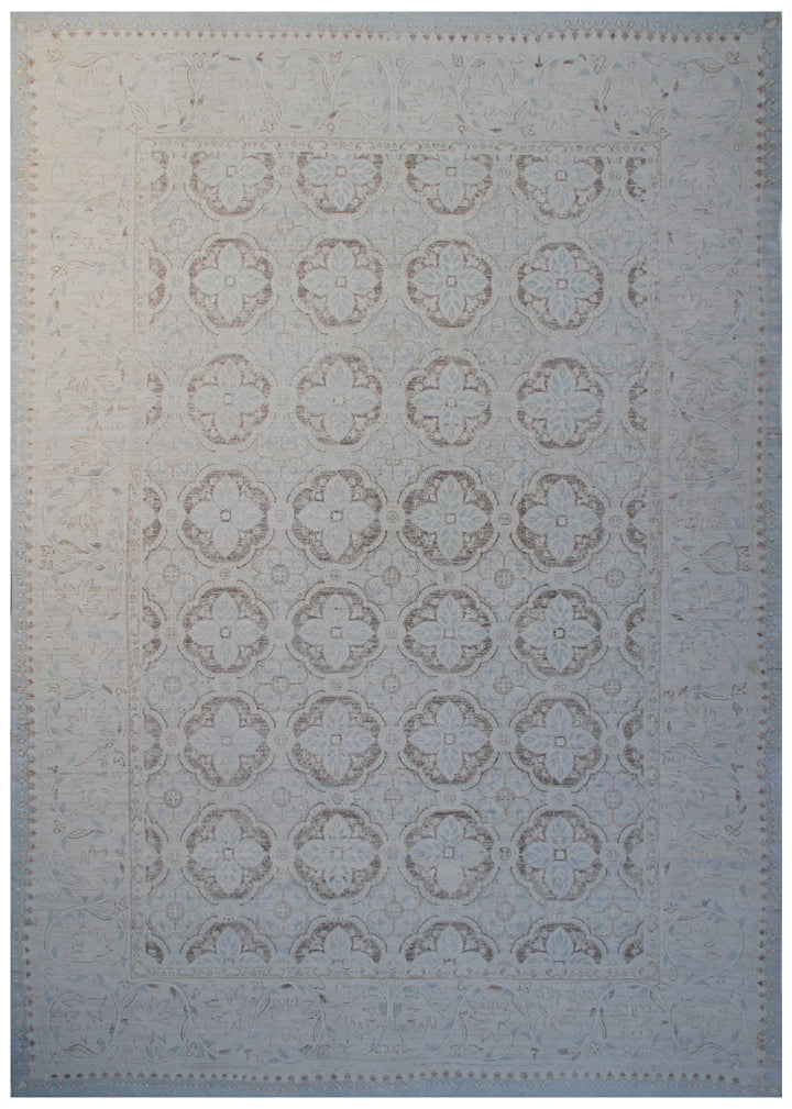 A vintage Ariana rug with a geometric European design in beige and brown colors.