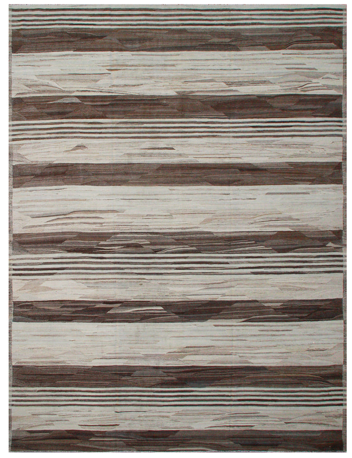10'x13' Afghan Kilim | Ariana Striped Brown Beige Cream Kilim Rug