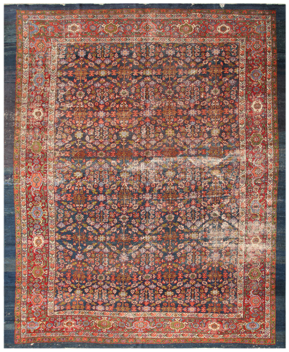 Antique Persian Mahal Rug | Blue Overall Pattern Wool Rug