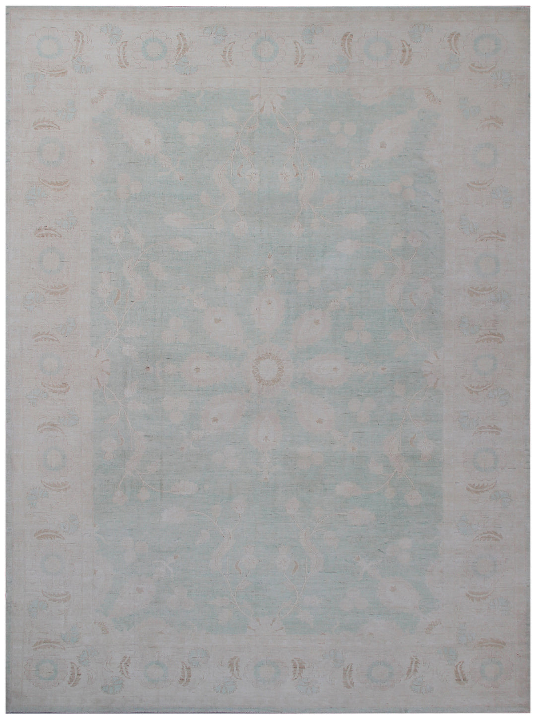 10x13 Green Afghan Hand-Knotted Rug | Mogul Floral Design | Vintage Style