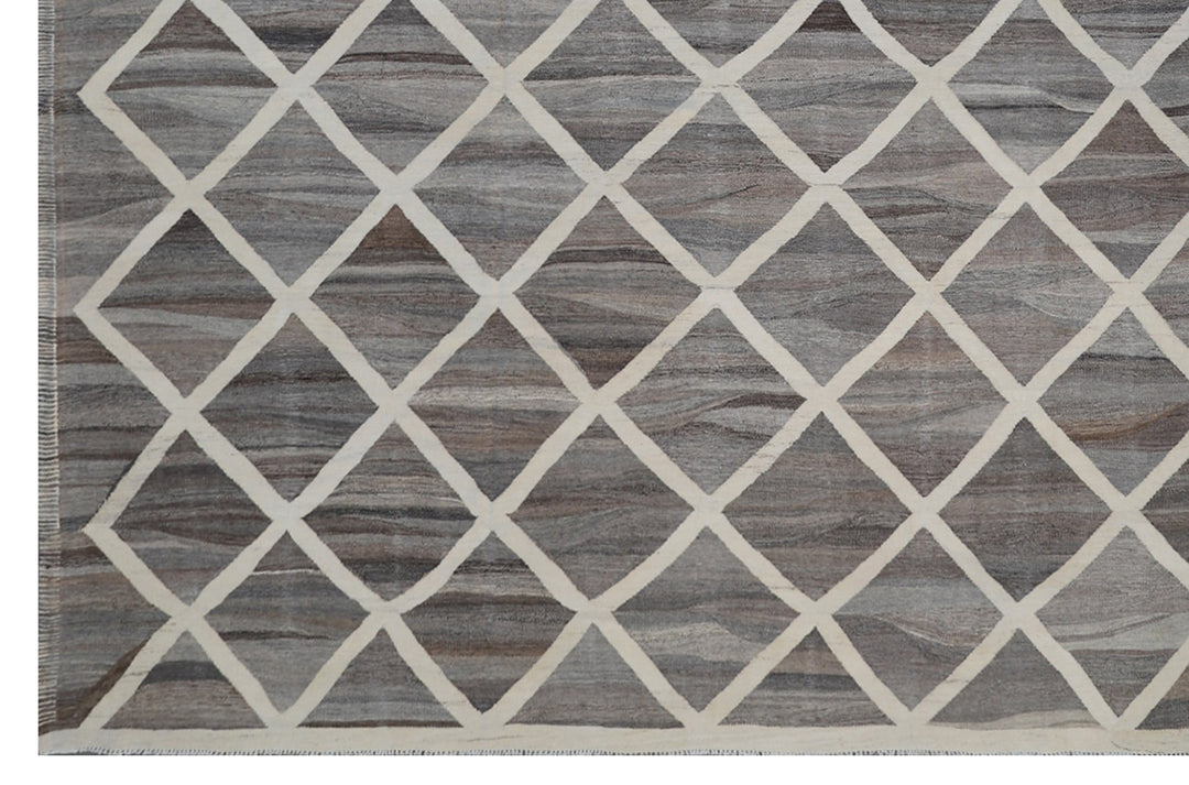 10'x13' Large Kilim | Geometric Wool | Grey Ivory Ariana Kilim Rug
