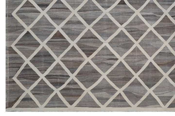 10'x13' Large Kilim | Geometric Wool | Grey Ivory Ariana Kilim Rug