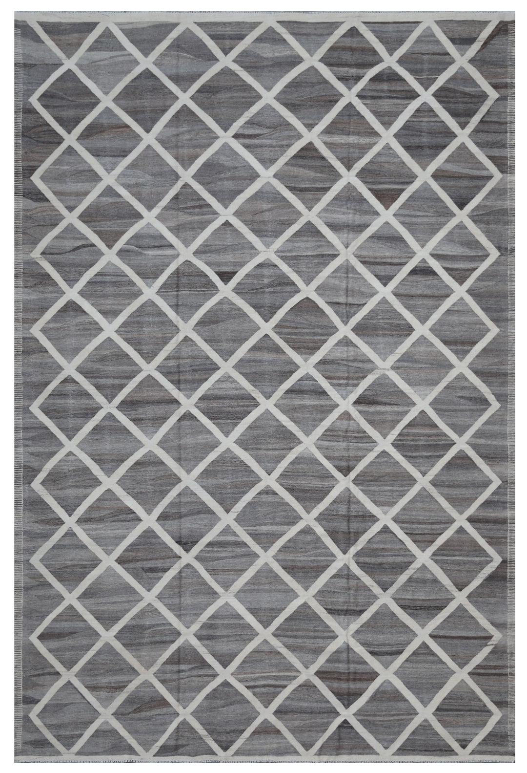 10'x13' Large Kilim | Geometric Wool | Grey Ivory Ariana Kilim Rug