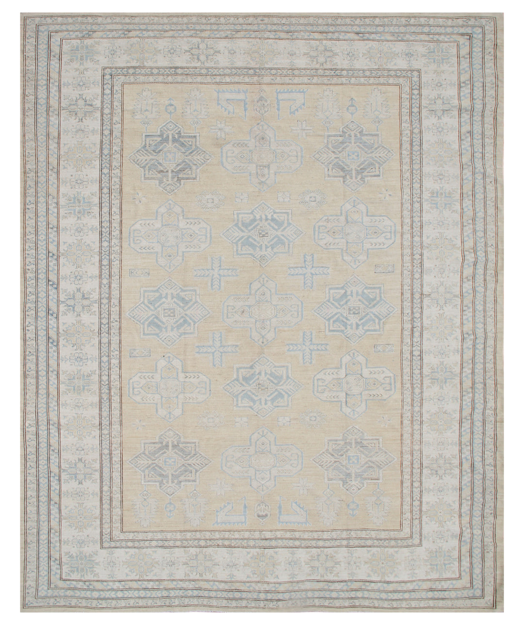 Pale Yellow Geometric Kazak Design Ariana Hazara Rug